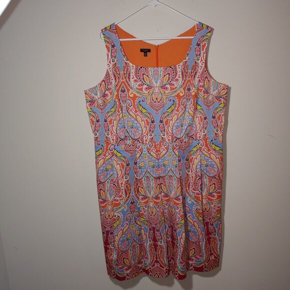 Talbots Paisley Print Sleeveless Summer Dress Midi Size 18P Orange - Picture 1 of 8